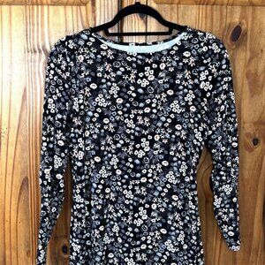 Laurie Felt Women's XXS Black Floral Long Sleeve Crew Neck Pullover Top Rayon